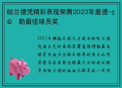 哈兰德凭精彩表现荣膺2023年盖德·穆勒最佳球员奖